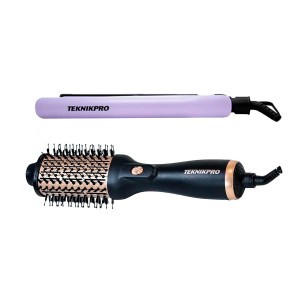 Combo Cepillo Secador Voluminizador + Plancha de Pelo Profesional | Teknikpro Brush & Dry + Grand Color